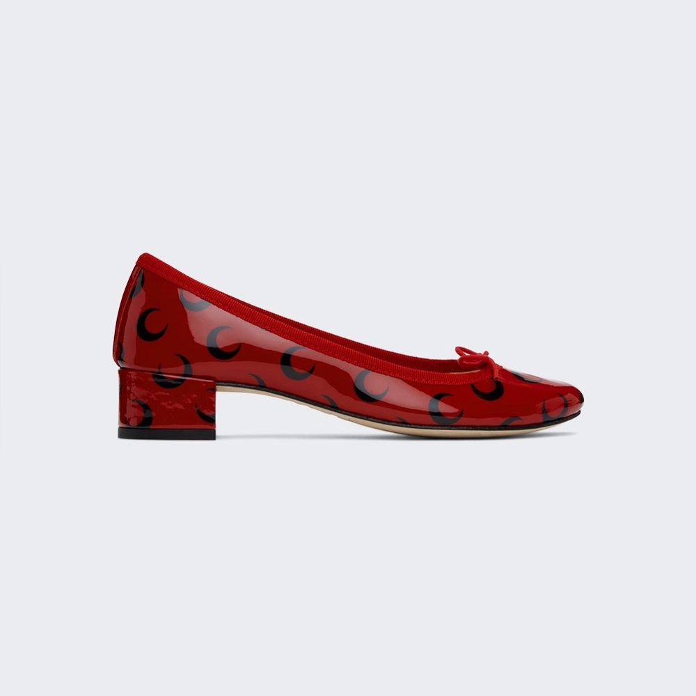 REPETTO X MARINE SERRE CAMILLE MOON PRINTED LEATHER BALLET PUMPS RED